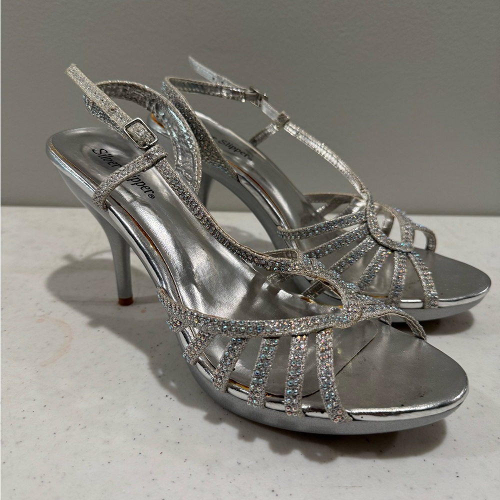 Shimmering Silver Strappy Heels